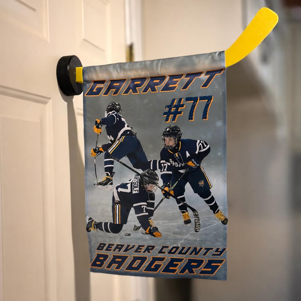 Custom Hockey Memory Banner – (Single) Personalized Player Keepsake with Action Shots